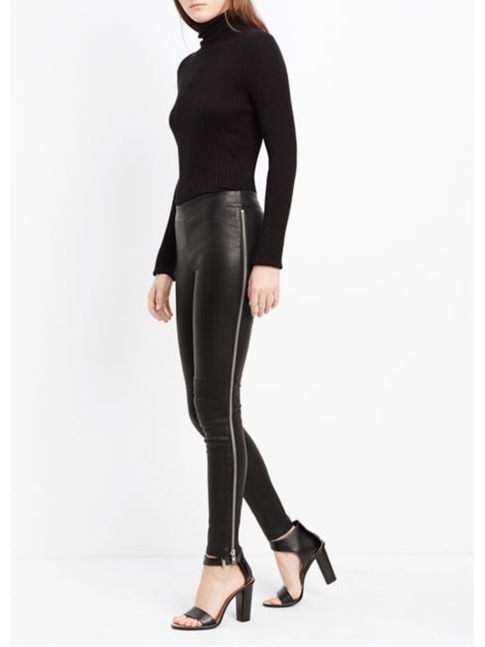 Vince 100% lamb leather black leggings medium full side zipper quiet luxury moto